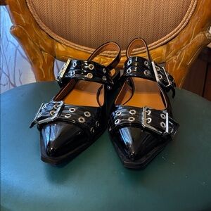 Black Patent Buckle Slingbacks